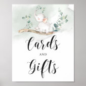 Baby olifant groene foliage cards en cadeaubord poster (Voorkant)