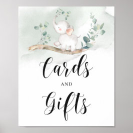 Baby olifant groene foliage cards en cadeaubord poster