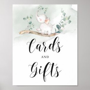 Baby olifant groene foliage cards en cadeaubord poster