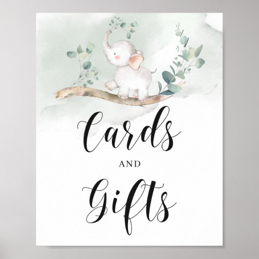 Baby olifant groene foliage cards en cadeaubord poster (Voorkant)