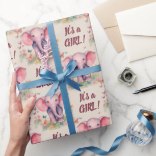 Baby Olifant Het Een Meisje Baby shower Cadeaupapier