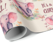 Baby Olifant Het Een Meisje Baby shower Cadeaupapier (Rol Hoek)