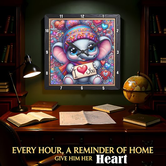 Baby Olifant Ik Hou Van Jou Vierkante Klok