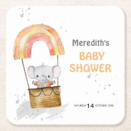 Baby olifant in ballon, baby shower, Papieren Onde Kartonnen Onderzetters