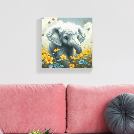 Baby olifant in bloei canvas afdruk (Insitu (Woonkamer))