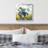 Baby olifant in bloei canvas afdruk (Insitu (Slaapkamer))