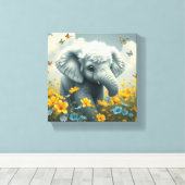 Baby olifant in bloei canvas afdruk (Insitu (Houten vloer))