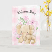 Baby Olifant in Bloemen Gefeliciteerd Kaart (Gele Bloem)