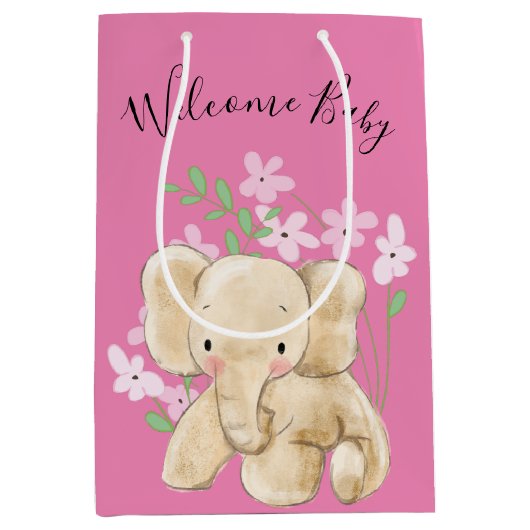 Baby olifant in bloemen medium cadeauzakje (Voorkant)