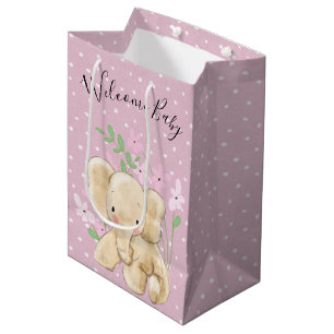 Baby olifant in bloemen op pooldots medium cadeauzakje