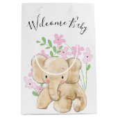 Baby olifant in bloemen op wit medium cadeauzakje (Voorkant)