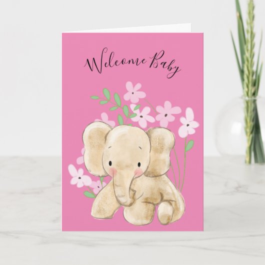 Baby olifant in bloemen, pasgeboren kaart (Voorkant)