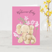 Baby olifant in bloemen, pasgeboren kaart (Gele Bloem)