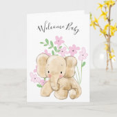 Baby olifant in bloemen, pasgeboren kaart (Gele Bloem)