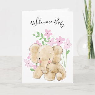 Baby olifant in bloemen, pasgeboren kaart