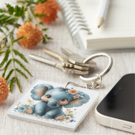 Baby olifant in bloemen sleutelhanger