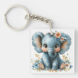 Baby olifant in bloemen sleutelhanger
