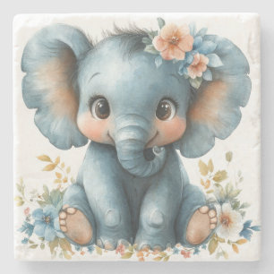 Baby olifant in bloemen stenen onderzetter