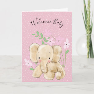 Baby olifant in bloemen voor pasgeboren kaart