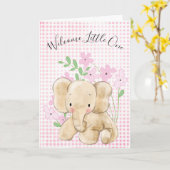 Baby Olifant in Bloemen voor Pasgeborene Kaart (Gele Bloem)