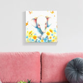 Baby olifant in de bloemen canvas afdruk (Insitu (Woonkamer))