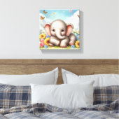 Baby olifant in de bloemen canvas afdruk (Insitu (Slaapkamer))