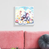 Baby olifant in de bloemen canvas afdruk (Insitu (Woonkamer))