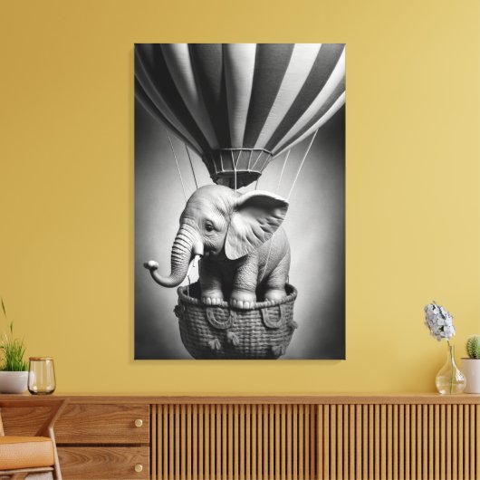 Baby olifant in een luchtballon canvas afdruk (Insitu (Woonkamer))