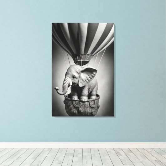 Baby olifant in een luchtballon canvas afdruk (Insitu (Houten vloer))