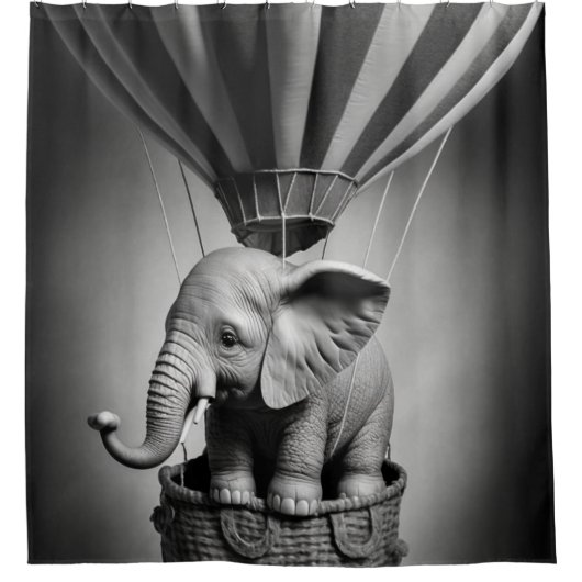 Baby olifant in een luchtballon douchegordijn (Voorkant)