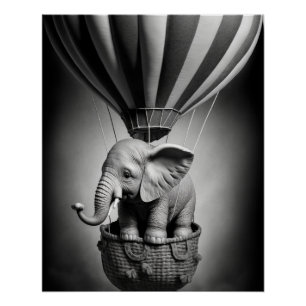 Baby olifant in een luchtballon perfect poster