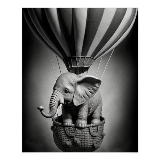 Baby olifant in een luchtballon perfect poster (Voorkant)