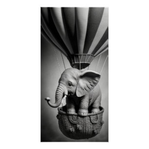 Baby olifant in een luchtballon perfect poster
