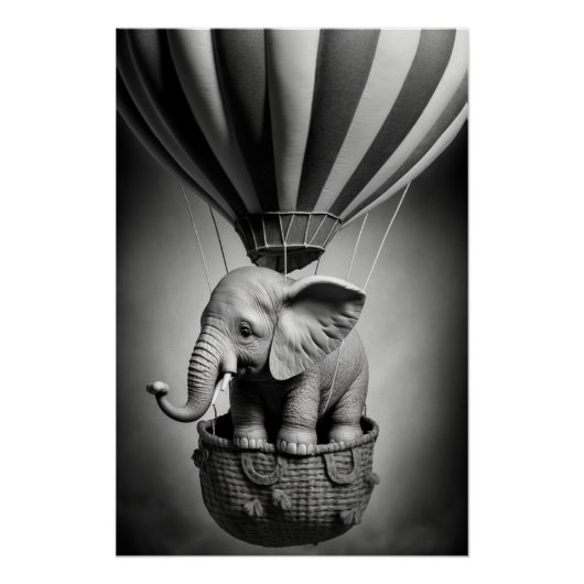 Baby olifant in een luchtballon perfect poster (Voorkant)