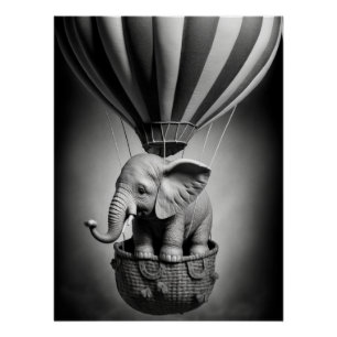 Baby olifant in een luchtballon perfect poster