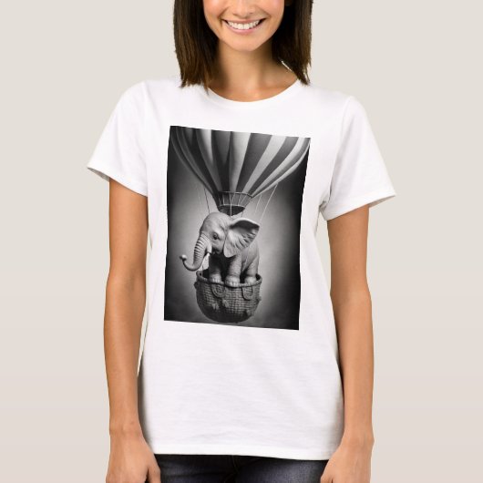 Baby olifant in een luchtballon t-shirt (Voorkant)