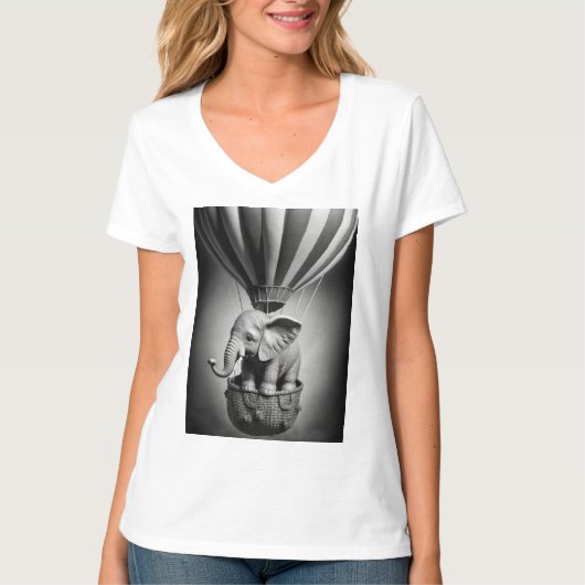 Baby olifant in een luchtballon t-shirt (Voorkant)