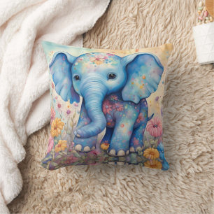 Baby Olifant in een pasteltuin Kussen