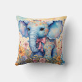Baby Olifant in een pasteltuin Kussen (Achterkant)