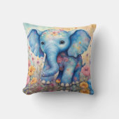 Baby Olifant in een pasteltuin Kussen (Voorkant)