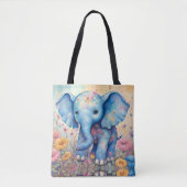 Baby Olifant in een pasteltuin Tote Bag (Voorkant)