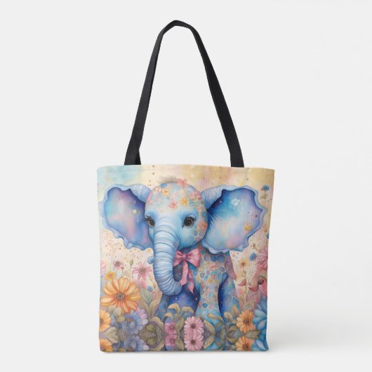 Baby Olifant in een pasteltuin Tote Bag (Achterkant)
