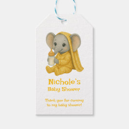 Baby olifant in geel pyjama Baby shower Bedankt Cadeaulabel