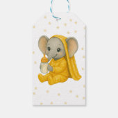 Baby olifant in geel pyjama Baby shower Bedankt Cadeaulabel (Achterkant)