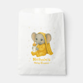 Baby olifant in geel pyjama Baby shower Bedankzakje (Voorkant)