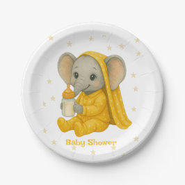 Baby olifant in geel pyjama Baby shower Papieren Bordje