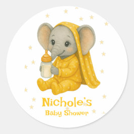 Baby olifant in geel pyjama Baby shower Ronde Sticker