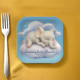 Baby Olifant in het Wolken Baby shower Papieren Bordje