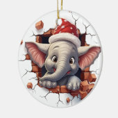 Baby Olifant in Santa Hat - 3D Keramisch Ornament (Links)