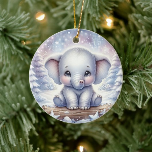 Baby Olifant in Winterglans Keramisch Ornament (Boom)